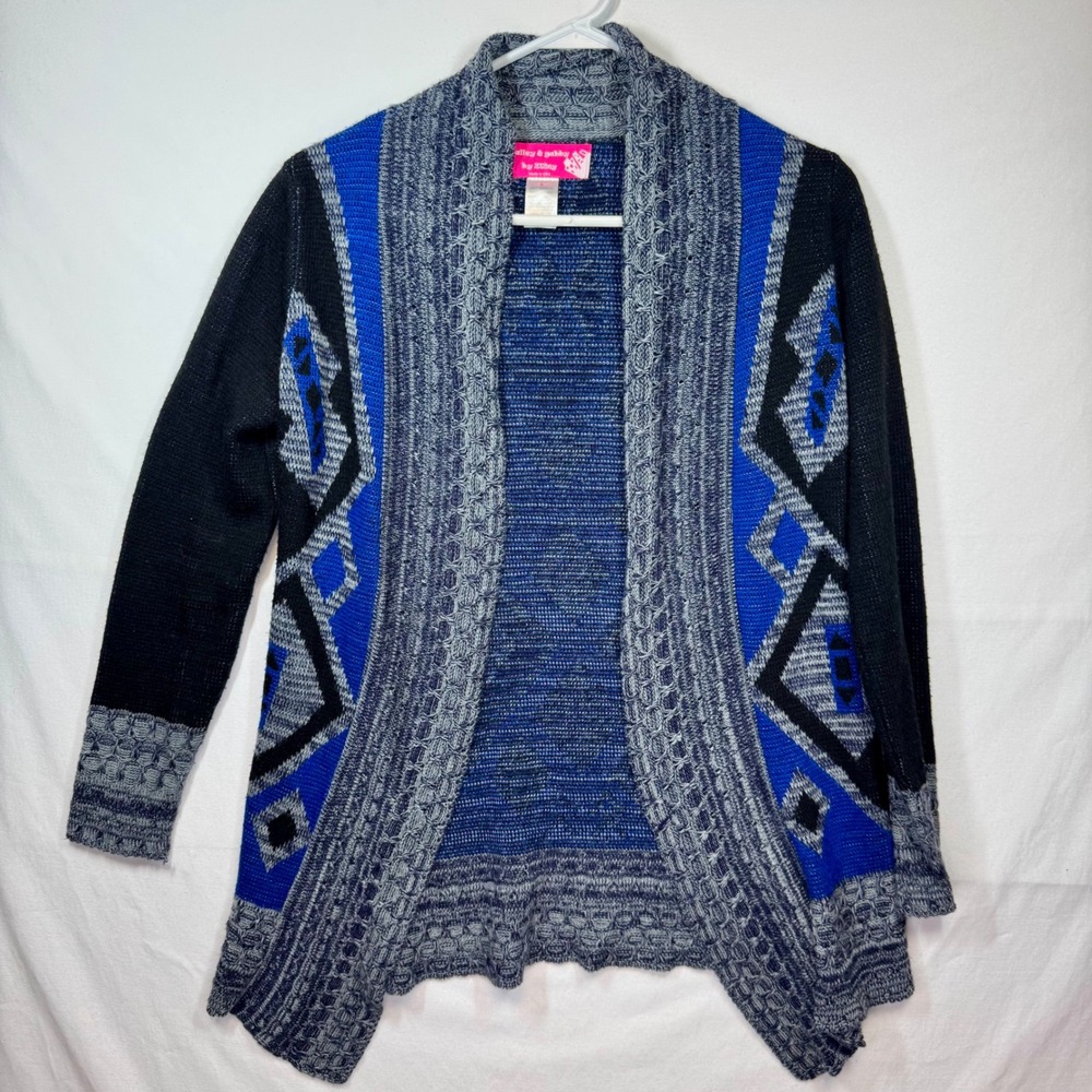 Alley & Gabby Open‎ Front Cardigan Aztec Print Knit Sweater Blue Black Sz Small